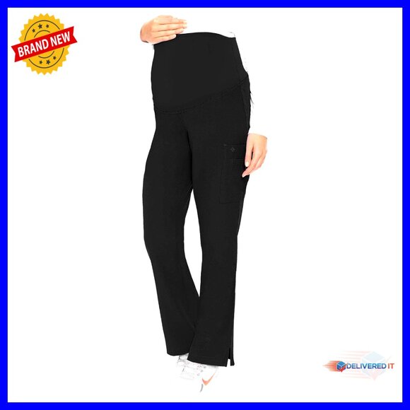 Maternity Scrub Pants Straight Leg 3 Pockets Jersey Knit Waist Panel